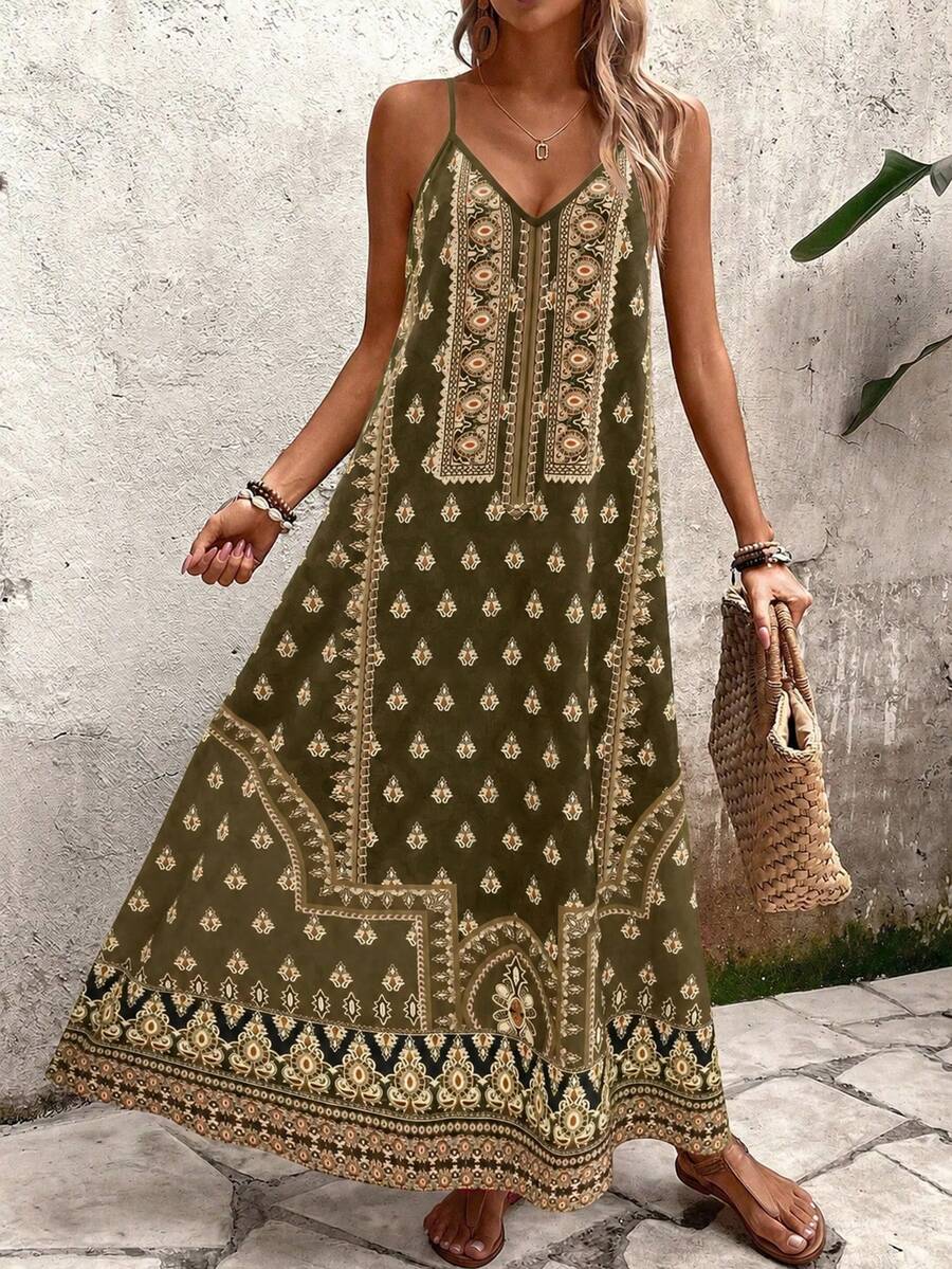Vestido Longo Estampa de Onça Costa Serena com Alças Finas — fotografia 199 | Mar & Pérola