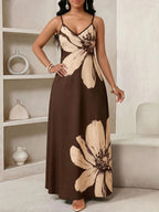 Vestido Longo Floral Decote V Flor de Maré com Aplicação de Rosa 3D — fotografia 100 | Mar & Pérola