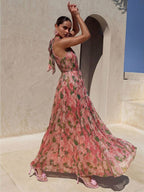 Vestido Longo Floral Halter Flor de Maré com Cinto — fotografia 1 | Mar & Pérola
