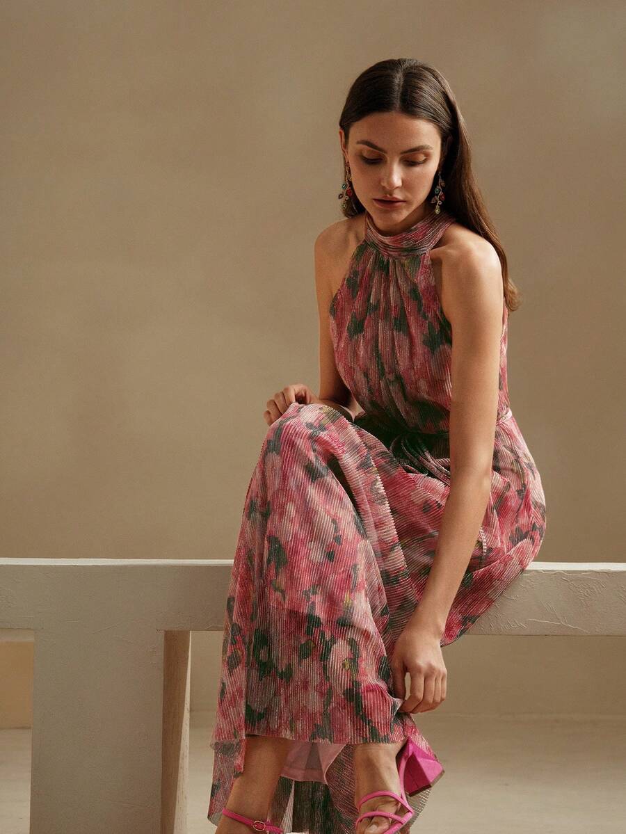 Vestido Longo Floral Halter Flor de Maré com Cinto — fotografia 4 | Mar & Pérola