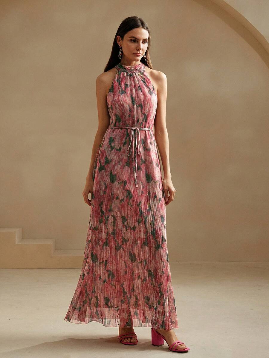 Vestido Longo Floral Halter Flor de Maré com Cinto — fotografia 5 | Mar & Pérola