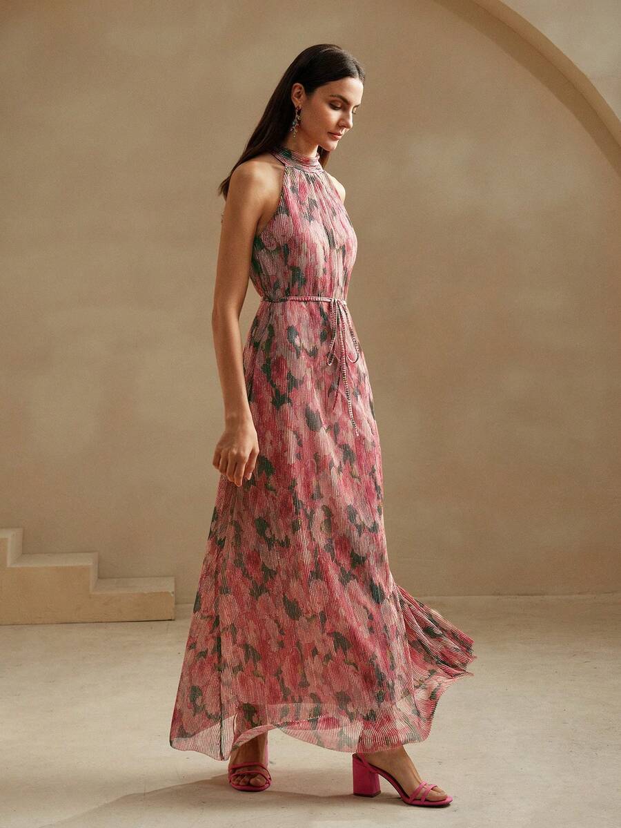 Vestido Longo Floral Halter Flor de Maré com Cinto — fotografia 6 | Mar & Pérola