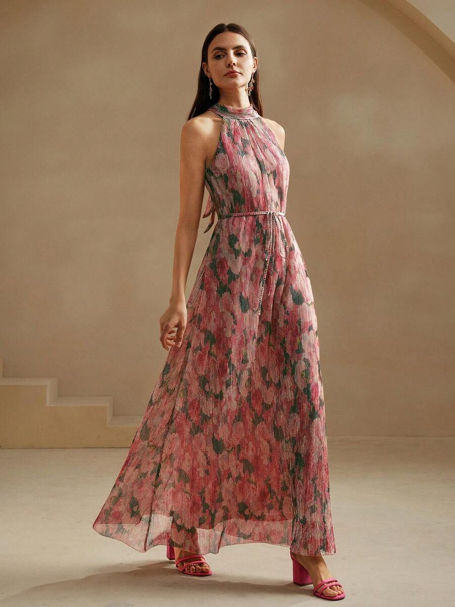 Vestido Longo Floral Halter Flor de Maré com Cinto — fotografia 7 | Mar & Pérola