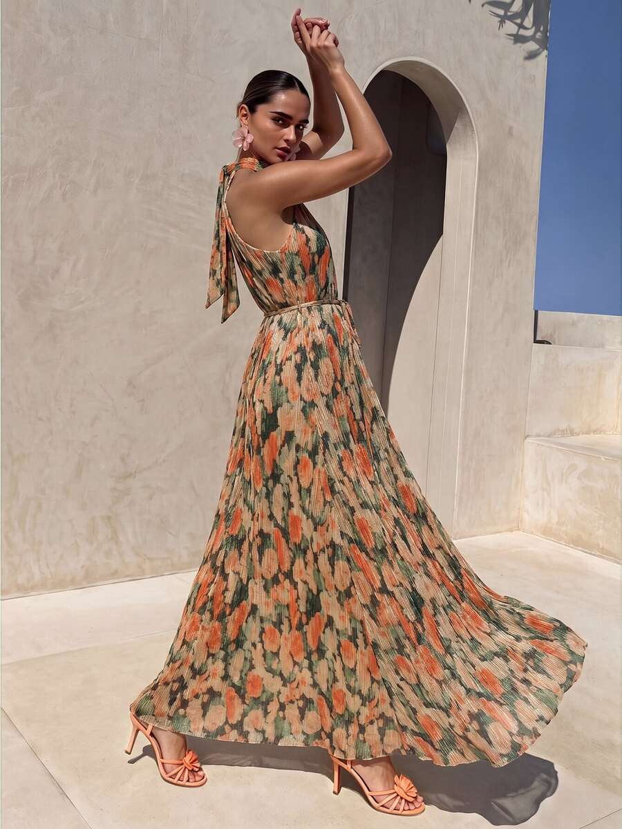 Vestido Longo Floral Halter Flor de Maré com Cinto — fotografia 9 | Mar & Pérola
