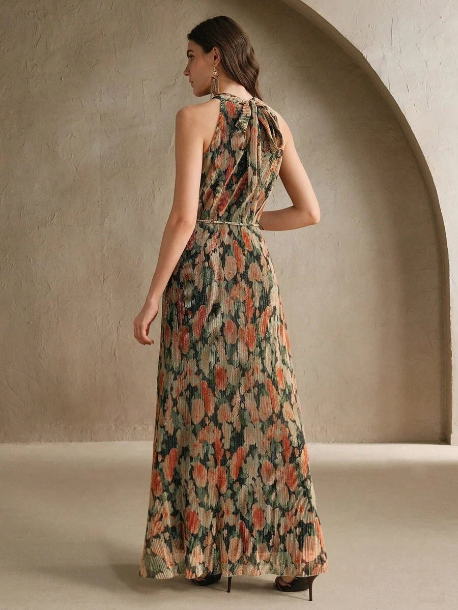 Vestido Longo Floral Halter Flor de Maré com Cinto — fotografia 10 | Mar & Pérola