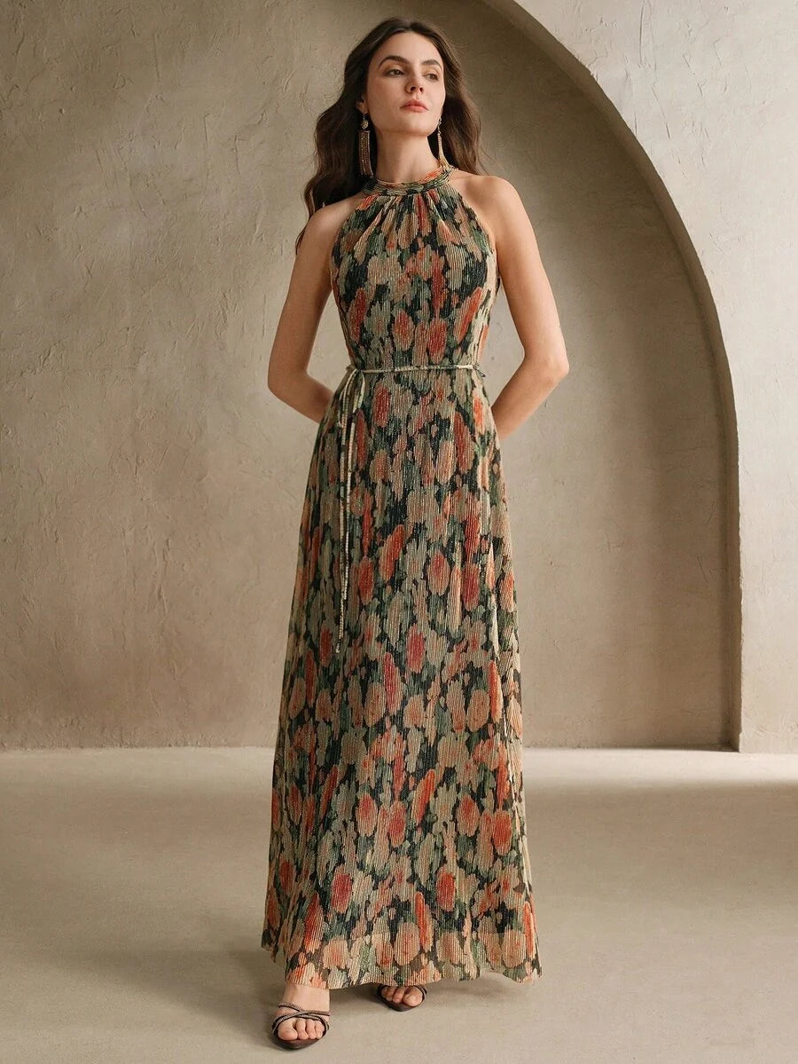 Vestido Longo Floral Halter Flor de Maré com Cinto — fotografia 12 | Mar & Pérola
