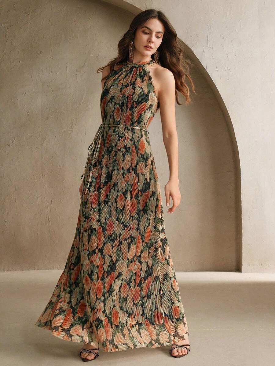Vestido Longo Floral Halter Flor de Maré com Cinto — fotografia 13 | Mar & Pérola