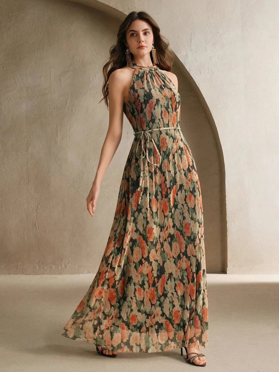Vestido Longo Floral Halter Flor de Maré com Cinto — fotografia 14 | Mar & Pérola