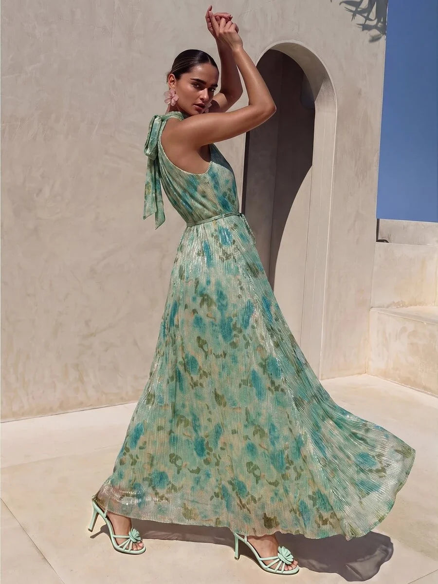 Vestido Longo Floral Halter Flor de Maré com Cinto — fotografia 15 | Mar & Pérola