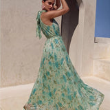 Vestido Longo Floral Halter Flor de Maré com Cinto