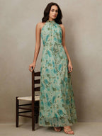 Vestido Longo Floral Halter Flor de Maré com Cinto — fotografia 19 | Mar & Pérola