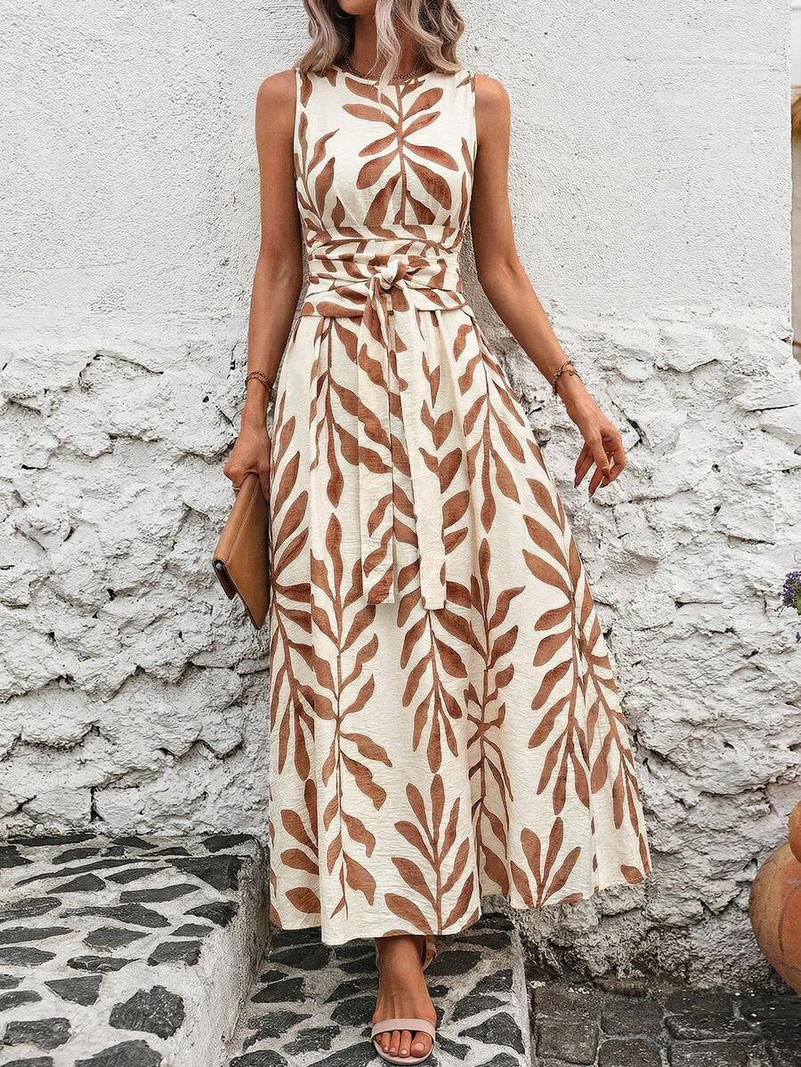 Vestido Longo Poá Enseada com Gola Redonda e Cinto — fotografia 6 | Mar & Pérola