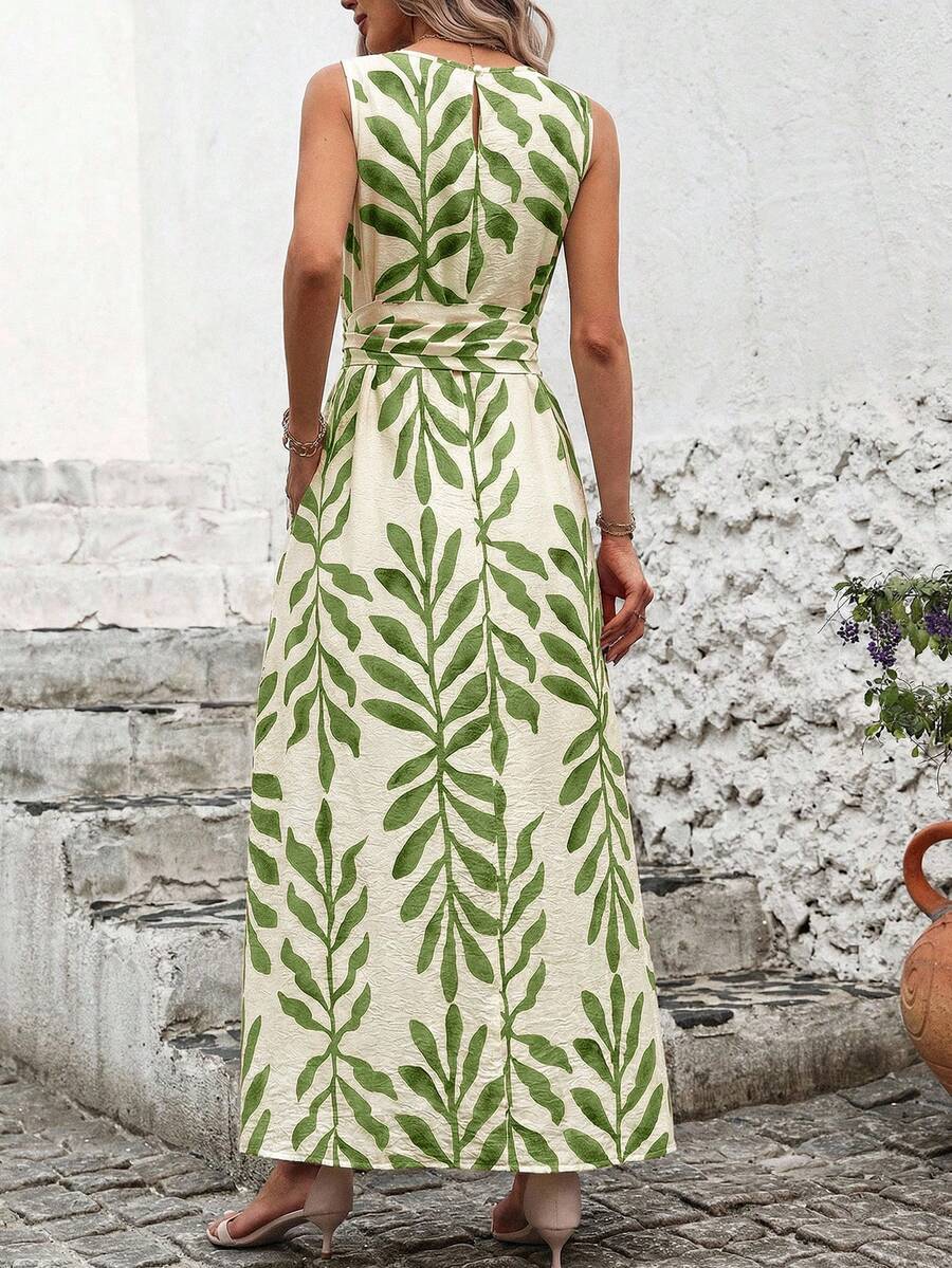 Vestido Longo Poá Enseada com Gola Redonda e Cinto — fotografia 7 | Mar & Pérola