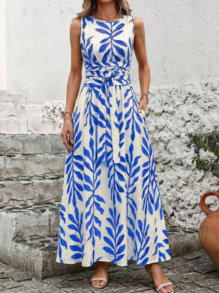 Vestido Longo Poá Enseada com Gola Redonda e Cinto — fotografia 14 | Mar & Pérola