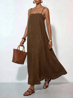 Vestido Longo Solto de Alças Finas Orla Solar com Babado — fotografia 4 | Mar & Pérola