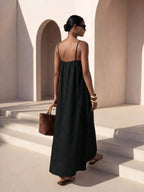 Vestido Longo Solto de Alças Finas Orla Solar com Babado — fotografia 9 | Mar & Pérola