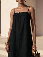 Vestido Longo Solto de Alças Finas Orla Solar com Babado — fotografia 10 | Mar & Pérola