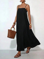 Vestido Longo Solto de Alças Finas Orla Solar com Babado — fotografia 11 | Mar & Pérola