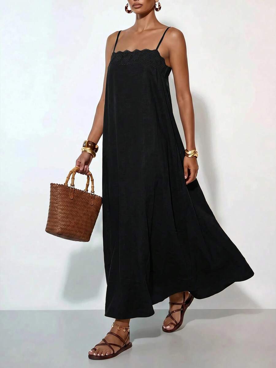Vestido Longo Solto de Alças Finas Orla Solar com Babado — fotografia 11 | Mar & Pérola