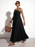 Vestido Longo Solto de Alças Finas Orla Solar com Babado — fotografia 13 | Mar & Pérola