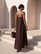 Vestido Longo Solto de Alças Finas Orla Solar com Babado — fotografia 16 | Mar & Pérola