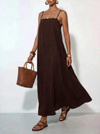 Vestido Longo Solto de Alças Finas Orla Solar com Babado — fotografia 18 | Mar & Pérola