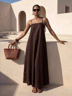 Vestido Longo Solto de Alças Finas Orla Solar com Babado — fotografia 19 | Mar & Pérola