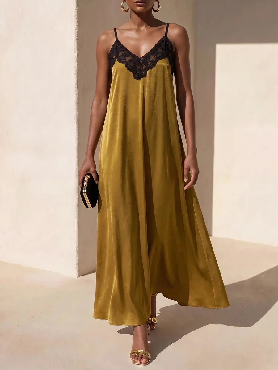 Vestido Longo Solto de Alças Finas Orla Solar com Babado — fotografia 30 | Mar & Pérola