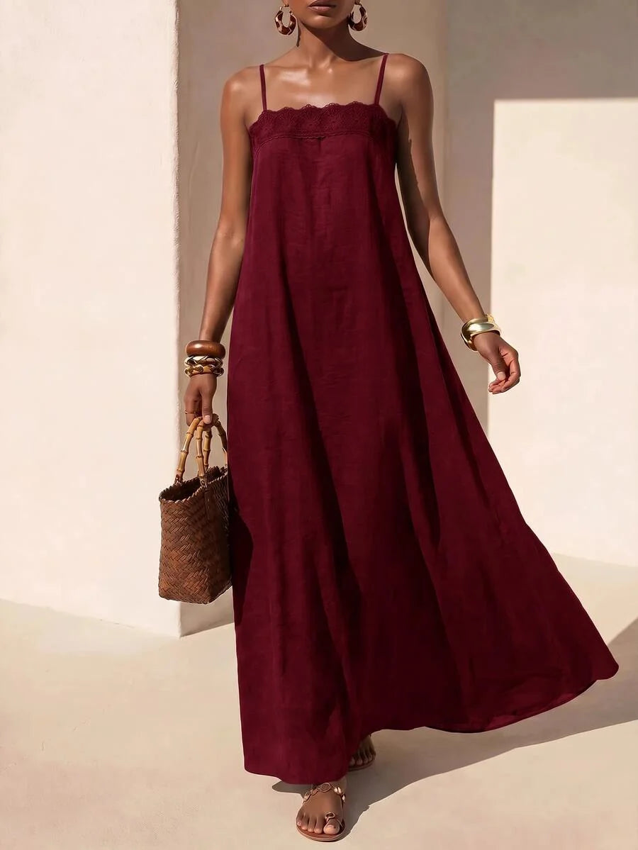 Vestido Longo Solto de Alças Finas Orla Solar com Babado — fotografia 34 | Mar & Pérola