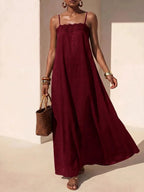 Vestido Longo Solto de Alças Finas Orla Solar com Babado — fotografia 34 | Mar & Pérola