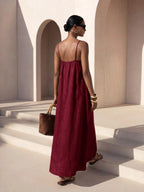 Vestido Longo Solto de Alças Finas Orla Solar com Babado — fotografia 35 | Mar & Pérola