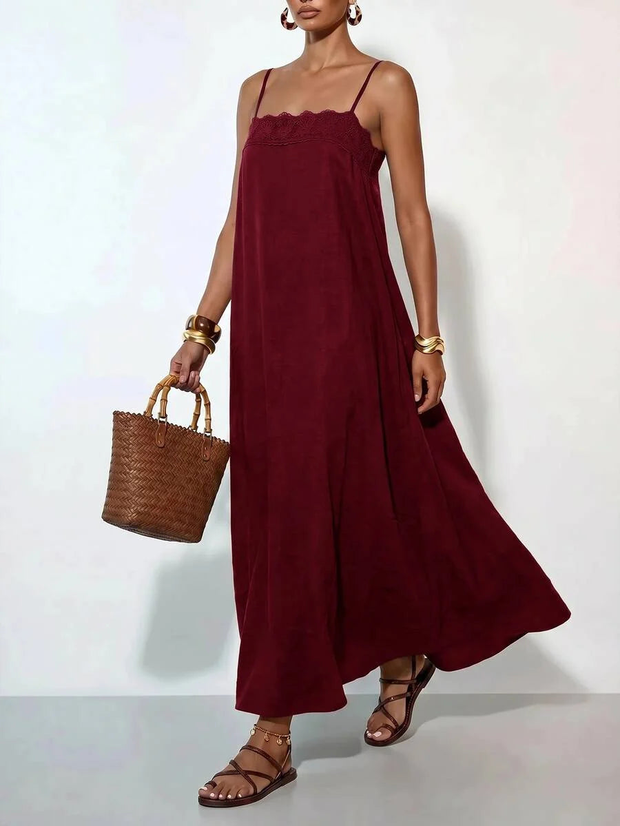Vestido Longo Solto de Alças Finas Orla Solar com Babado — fotografia 37 | Mar & Pérola