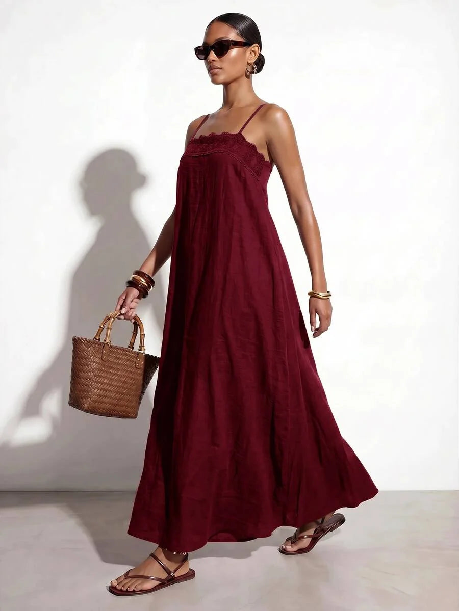 Vestido Longo Solto de Alças Finas Orla Solar com Babado — fotografia 39 | Mar & Pérola