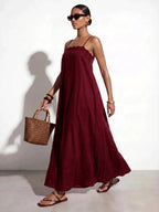 Vestido Longo Solto de Alças Finas Orla Solar com Babado — fotografia 39 | Mar & Pérola