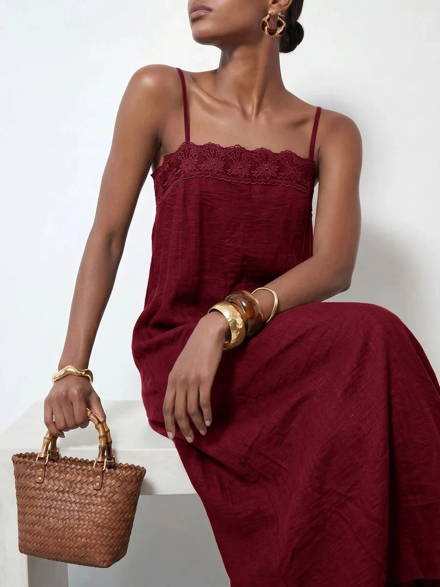 Vestido Longo Solto de Alças Finas Orla Solar com Babado — fotografia 40 | Mar & Pérola