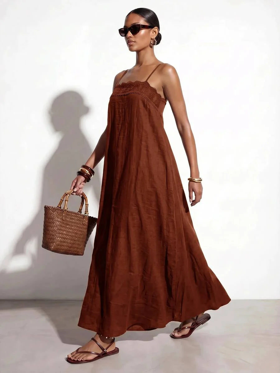 Vestido Longo Solto de Alças Finas Orla Solar com Babado — fotografia 46 | Mar & Pérola