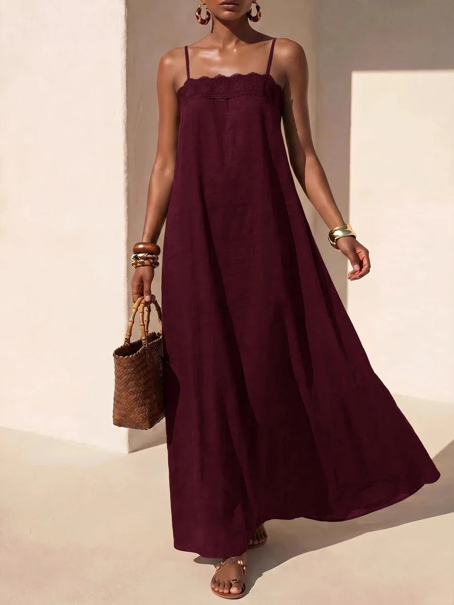 Vestido Longo Solto de Alças Finas Orla Solar com Babado — fotografia 48 | Mar & Pérola