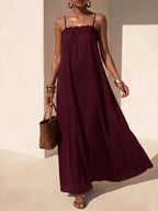 Vestido Longo Solto de Alças Finas Orla Solar com Babado — fotografia 48 | Mar & Pérola