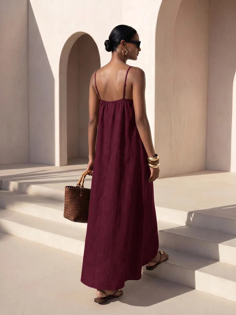 Vestido Longo Solto de Alças Finas Orla Solar com Babado — fotografia 49 | Mar & Pérola