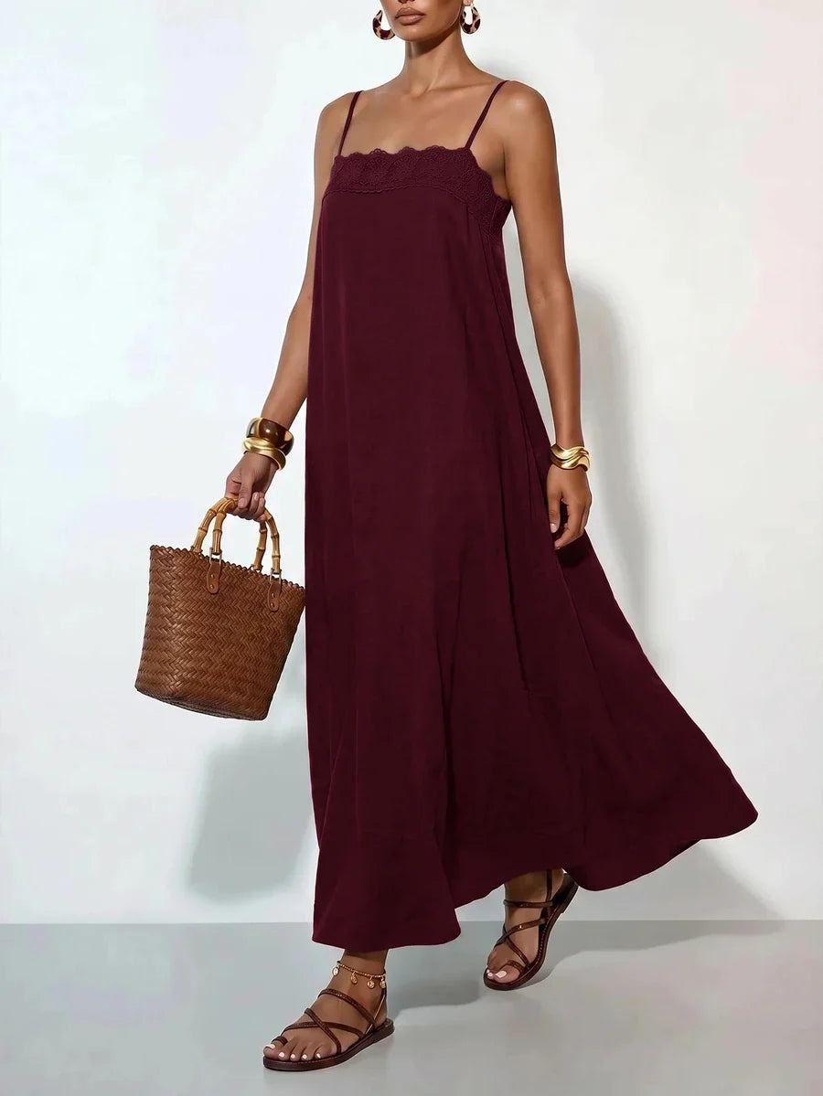 Vestido Longo Solto de Alças Finas Orla Solar com Babado — fotografia 51 | Mar & Pérola