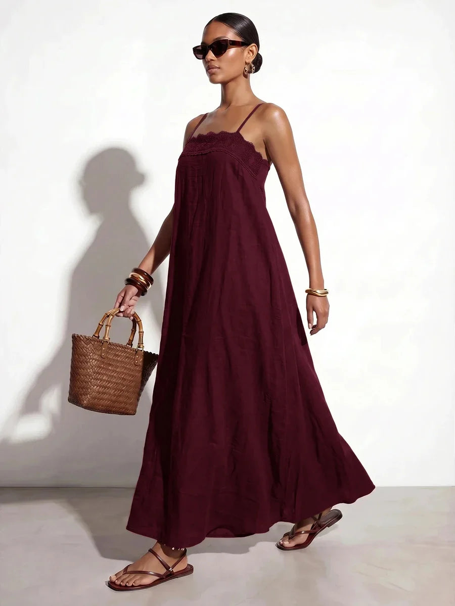 Vestido Longo Solto de Alças Finas Orla Solar com Babado — fotografia 53 | Mar & Pérola