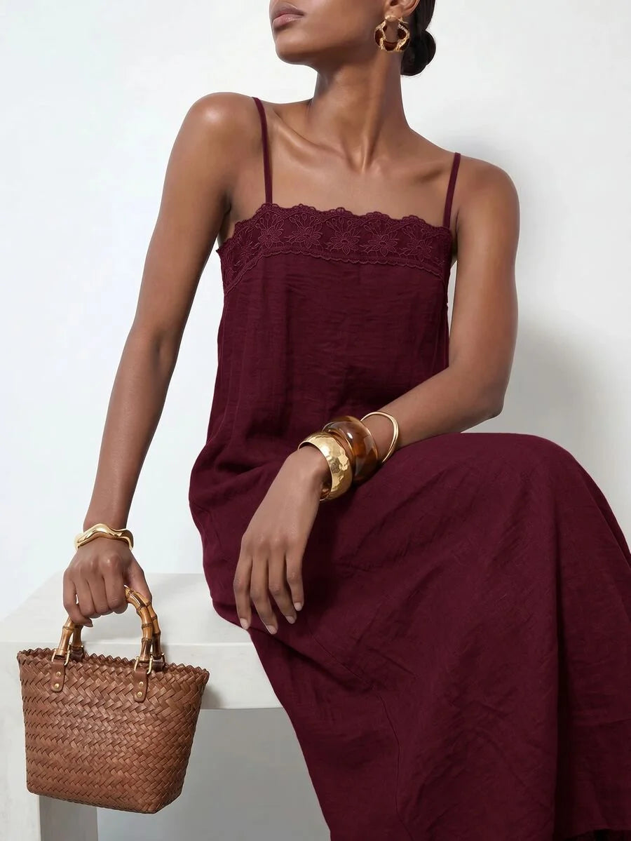 Vestido Longo Solto de Alças Finas Orla Solar com Babado — fotografia 54 | Mar & Pérola