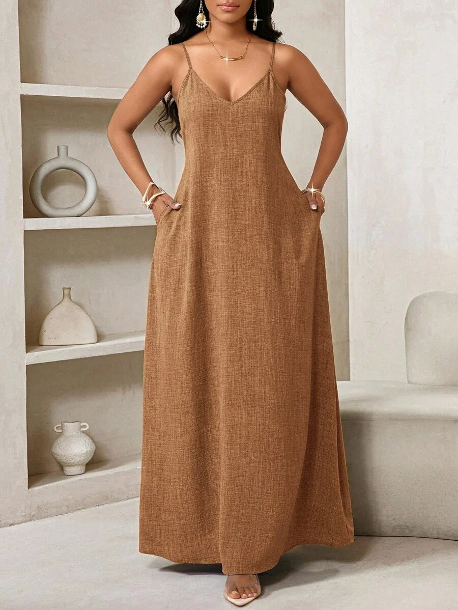 Vestido Maxi Boho de Alças Brisa Boho com Costas Abertas e Bolsos — fotografia 46 | Mar & Pérola