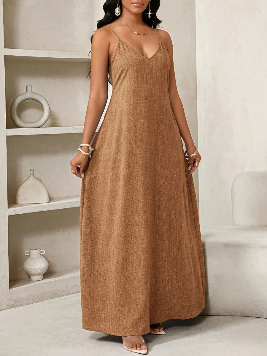 Vestido Maxi Boho de Alças Brisa Boho com Costas Abertas e Bolsos — fotografia 47 | Mar & Pérola