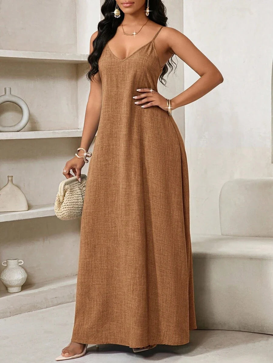 Vestido Maxi Boho de Alças Brisa Boho com Costas Abertas e Bolsos — fotografia 48 | Mar & Pérola