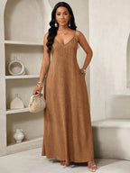 Vestido Maxi Boho de Alças Brisa Boho com Costas Abertas e Bolsos — fotografia 49 | Mar & Pérola