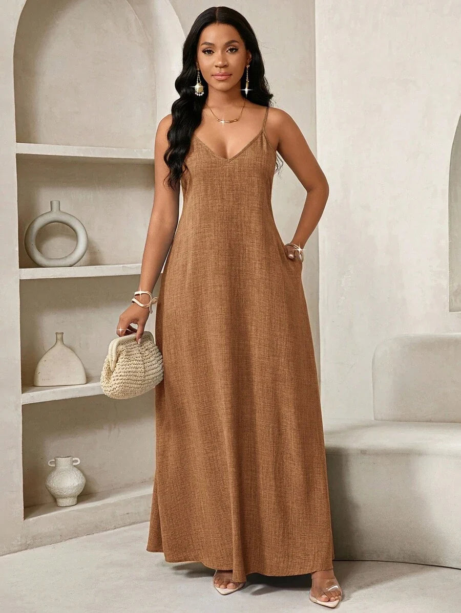 Vestido Maxi Boho de Alças Brisa Boho com Costas Abertas e Bolsos — fotografia 49 | Mar & Pérola