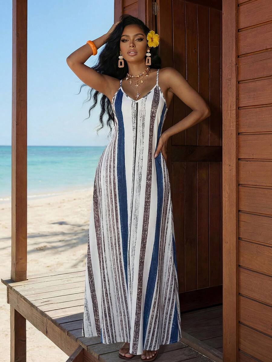 Vestido Maxi Boho de Alças Brisa Boho com Costas Abertas e Bolsos — fotografia 99 | Mar & Pérola
