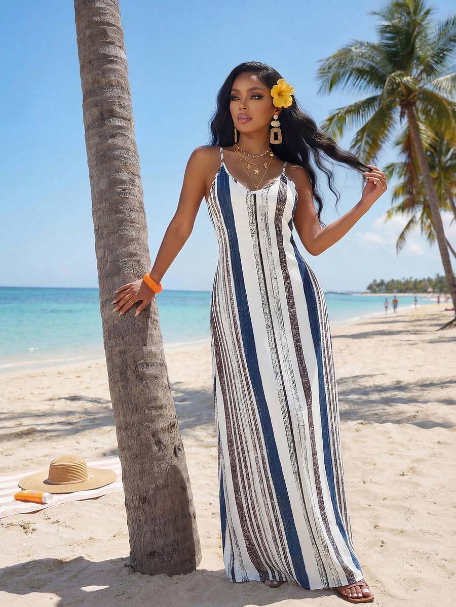 Vestido Maxi Boho de Alças Brisa Boho com Costas Abertas e Bolsos — fotografia 102 | Mar & Pérola