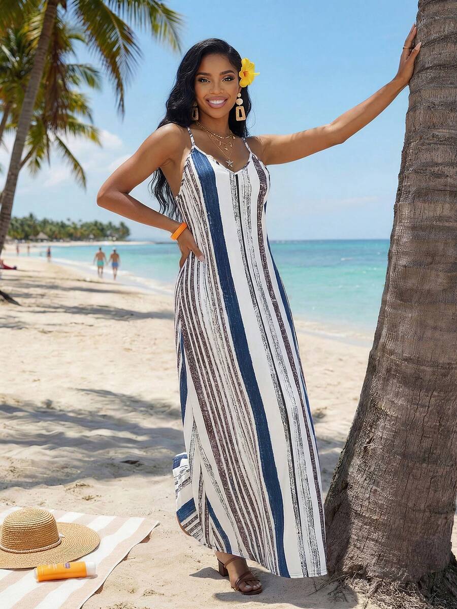 Vestido Maxi Boho de Alças Brisa Boho com Costas Abertas e Bolsos — fotografia 104 | Mar & Pérola